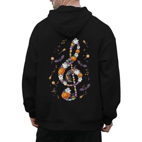 Music Note Symbol Halloween For Music Teacher Musicians Men's Hoodie Back Print - teacherstshirts.com AU