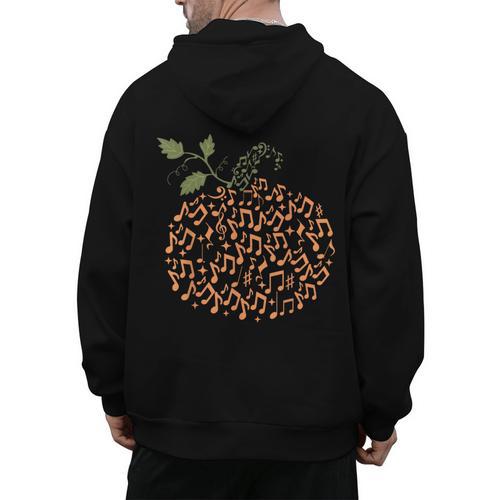 Music Notes Pumpkin Fall Music Teacher Autumn Halloween Men's Hoodie Back Print - teacherstshirts.com UK