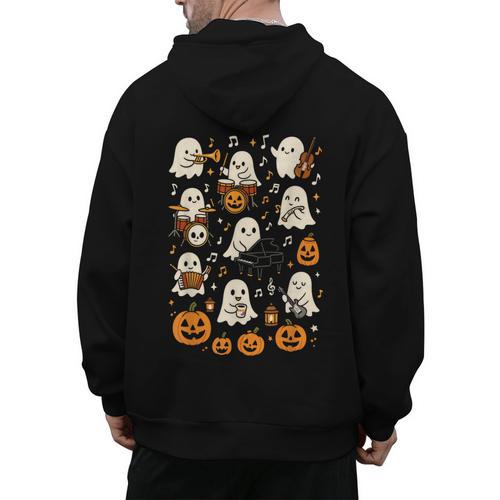Music Teacher Orchestra Shirt Spooky Halloween Ghost Band Men's Hoodie Back Print - teacherstshirts.com AU