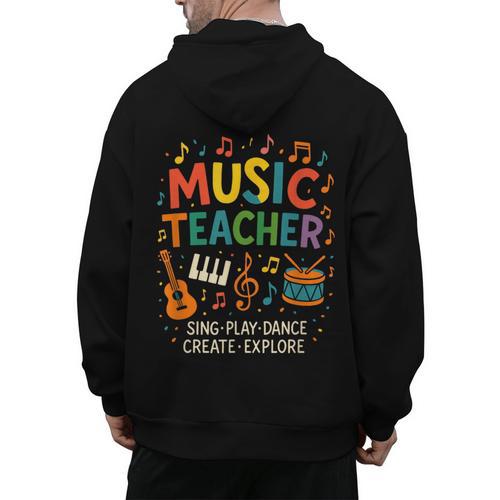 Music Teacher Music Sing Play Dance Choir Piano Men's Hoodie Back Print - teacherstshirts.com UK