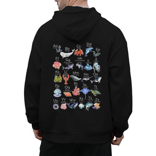 Ocean Animals Alphabet Cute Sea Life ABC Marine Kids Teacher Men's Hoodie Back Print - teacherstshirts.com