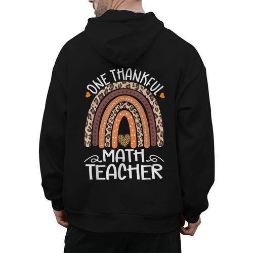 One Thankful Math Teacher Leopard Rainbow Thanksgiving Men's Hoodie Back Print - teacherstshirts.com AU