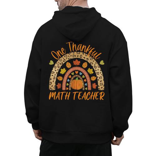 One Thankful Math Teacher Thanksgiving Autumn Fall Rainbow Men's Hoodie Back Print - teacherstshirts.com AU