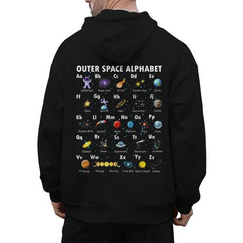 Outer Space Alphabet Kindergarten Teachers 1st Day Of School Men's Hoodie Back Print - teacherstshirts.com AU