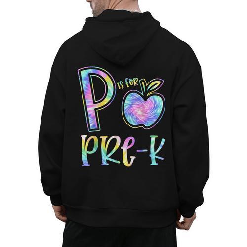 P Is For Pre-K Preschool Teacher Tie Dye Back To School Men's Hoodie Back Print - teacherstshirts.com CA