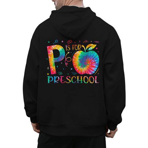 P Is For Preschool Tie Dye Back To School Teacher Men Women Girls Kids Men's Hoodie Back Print - teacherstshirts.com AU