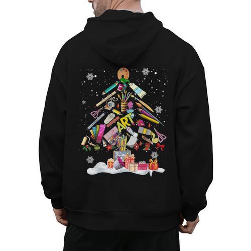 Paintbrush Christmas Tree Decor Xmas For Artist Art Teacher For Men Women Men's Hoodie Back Print - teacherstshirts.com DE