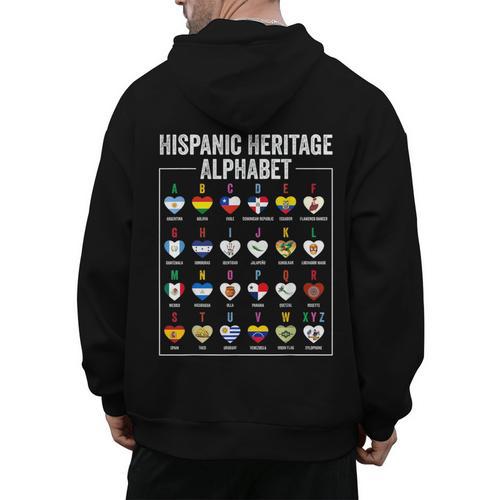 Hispanic Flags Alphabet Hearts Latin Heritage For Teacher Men's Hoodie Back Print - teacherstshirts.com UK