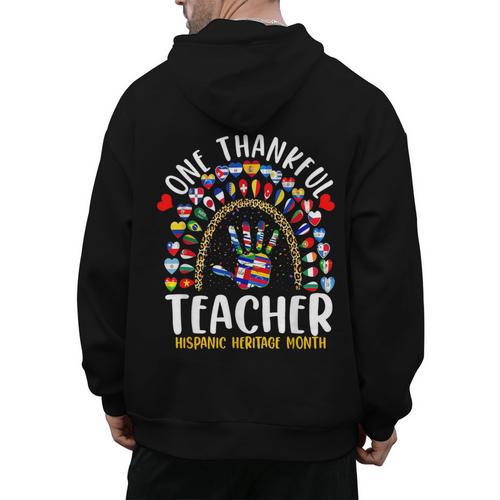 Hispanic Heritage Month One Thankful Teacher Rainbow Men's Hoodie Back Print - teacherstshirts.com AU