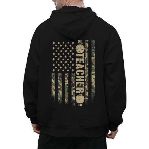Patriotic Teacher American Flag Camouflage 4th Of July Camo Men's Hoodie Back Print - teacherstshirts.com UK