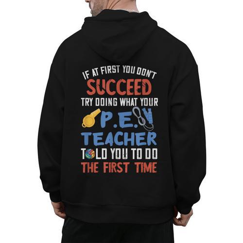 PE Teacher Succeed Sport Teacher School Fitness Gym Class Men Women Men's Hoodie Back Print - teacherstshirts.com CA