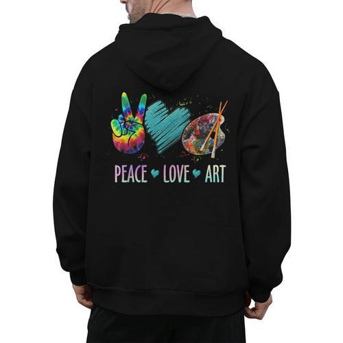 Peace Love Art Painting Palette Art Teacher Men's Hoodie Back Print - teacherstshirts.com CA