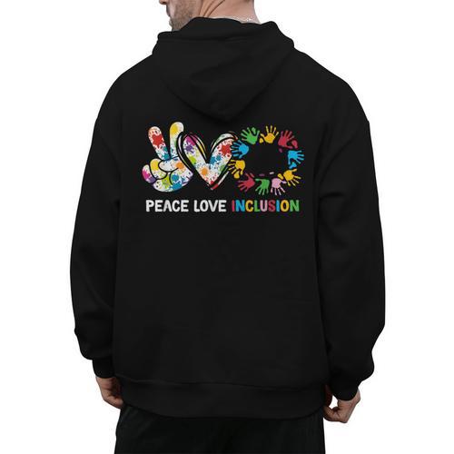 Peace Love Inclusion Sped Squad Special-Ed Teacher Daycare Men's Hoodie Back Print - teacherstshirts.com DE
