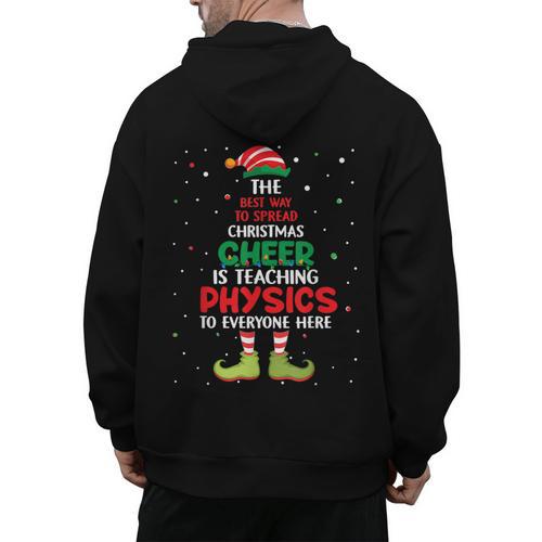 Physics Teacher Christmas Elf Christmas Cheer Men's Hoodie Back Print - teacherstshirts.com AU