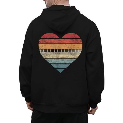 Pianist Retro Sunset Piano Keyboard Player Teacher Men's Hoodie Back Print - teacherstshirts.com