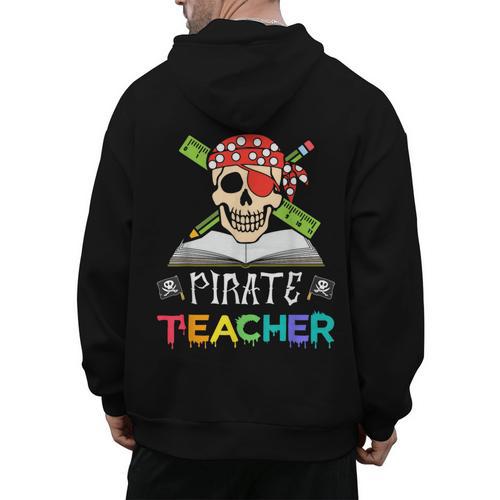 Pirate Teacher Halloween Skull Adult Men's Hoodie Back Print - teacherstshirts.com UK