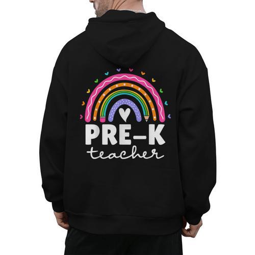 Pre-K Teacher Cute Pre Kindergarten For Teachers Rainbow For Men Women Kids Men's Hoodie Back Print - teacherstshirts.com