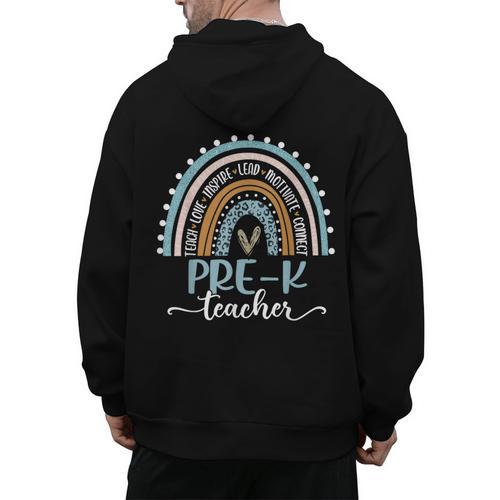 Pre-K Teacher Leopard Boho Rainbow Back To School Men's Hoodie Back Print - teacherstshirts.com AU