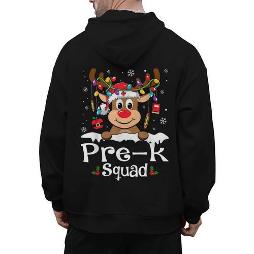 Pre-k Teacher Squad Reindeer Teacher Christmas Men's Hoodie Back Print - teacherstshirts.com