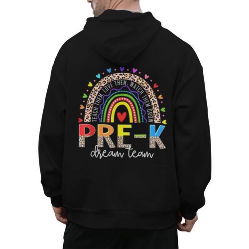 PreK Dream Team Leopard Rainbow Teacher Squad Back To School Men's Hoodie Back Print - teacherstshirts.com DE