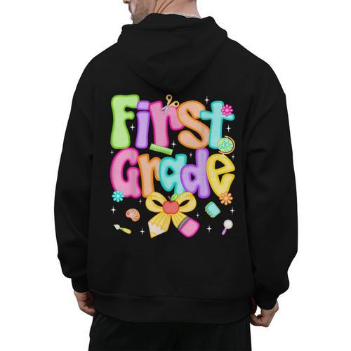 Preppy First Grade Back To School 1st Grade Teacher Girl Kid Men's Hoodie Back Print - teacherstshirts.com