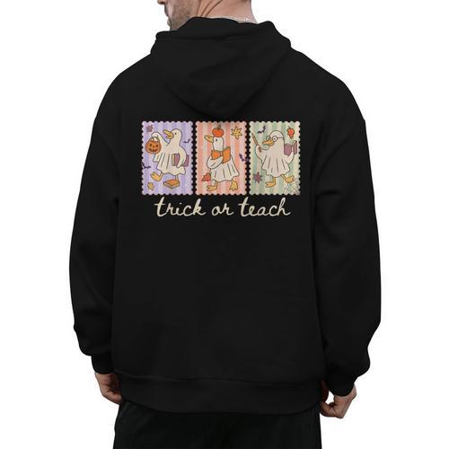 Preppy Goose Teacher Trick Or Teach Halloween Teacher Goose Men's Hoodie Back Print - teacherstshirts.com
