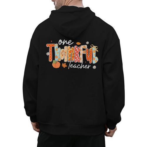 Preppy One Thankful Teacher Coquette Thanksgiving Teacher Men's Hoodie Back Print - teacherstshirts.com UK