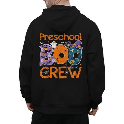 Preschool Boo Crew Preschool Halloween Teacher Kids Men's Hoodie Back Print - teacherstshirts.com DE
