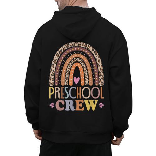 Preschool Crew Cute Leopard Rainbow Back To School Teachers Men's Hoodie Back Print - teacherstshirts.com