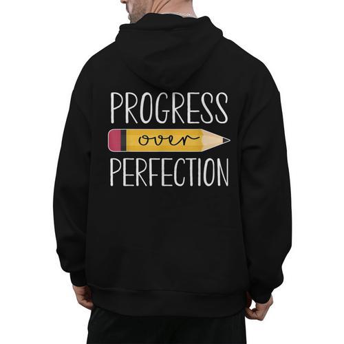Progress Over Perfection Motivational Back To School Teacher Men's Hoodie Back Print - teacherstshirts.com