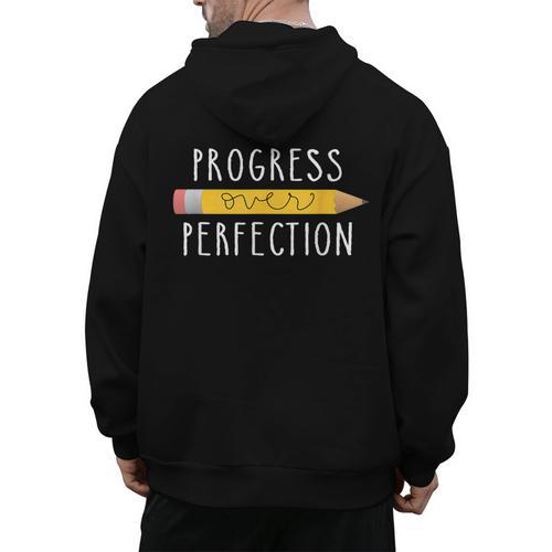 Progress Over Perfection Motivational Teacher Tee Men's Hoodie Back Print - teacherstshirts.com DE