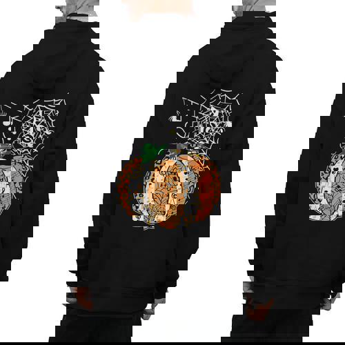 Pumpkin Music Teacher Halloween Fall Music Notes Autumn Men&#x27;s Hoodie Back Print - teacherstshirts.com