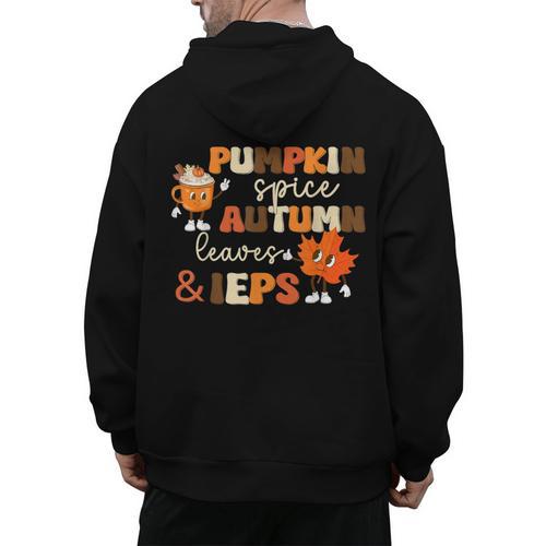 Pumpkin Spice Autumn Leaves IEPS Sped Teacher Fall Men's Hoodie Back Print - teacherstshirts.com UK
