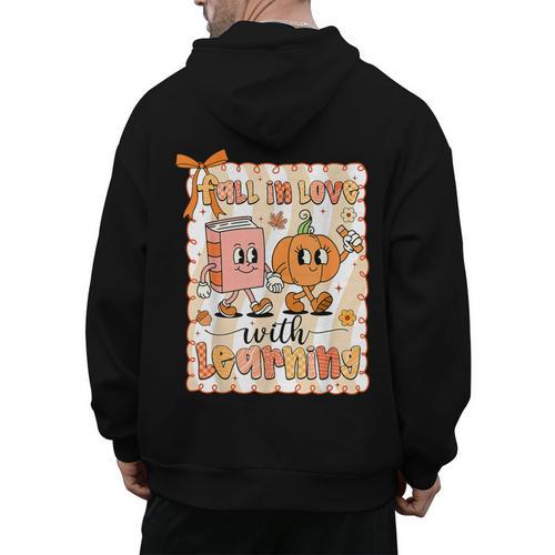 Pumpkin Teacher Preppy Fall In Love With Learning Autumn Men's Hoodie Back Print - teacherstshirts.com AU