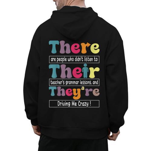 There Their They'Re English Teacher Grammar Memes Men's Hoodie Back Print - teacherstshirts.com DE