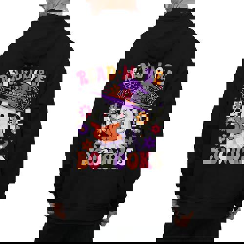 Read More Books Ghost Reading Book Teacher Halloween Men&#x27;s Hoodie Back Print - teacherstshirts.com