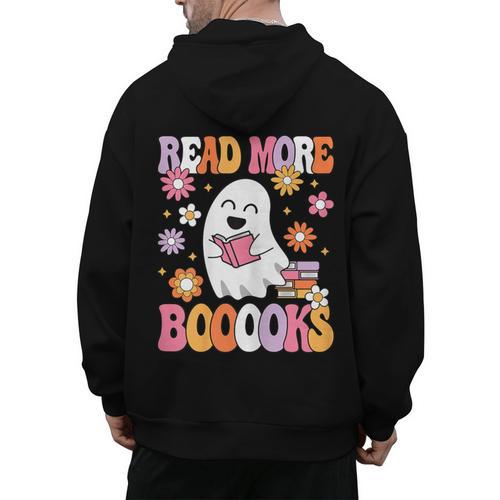 Read More Books Groovy Halloween Teacher Women Men's Hoodie Back Print - teacherstshirts.com UK