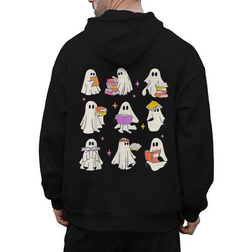 Read More Books Spooky Teacher Halloween Ghost Reading Book Men's Hoodie Back Print - teacherstshirts.com CA