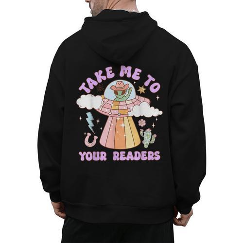 Take Me To Your Readers Alien Teacher Halloween Literacy Men's Hoodie Back Print - teacherstshirts.com AU