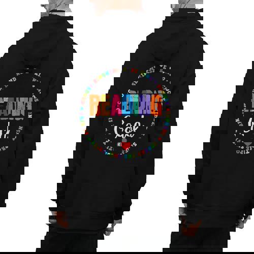 Reading Coach Teacher Interventionist Specialist Literacy Men&#x27;s Hoodie Back Print - teacherstshirts.com