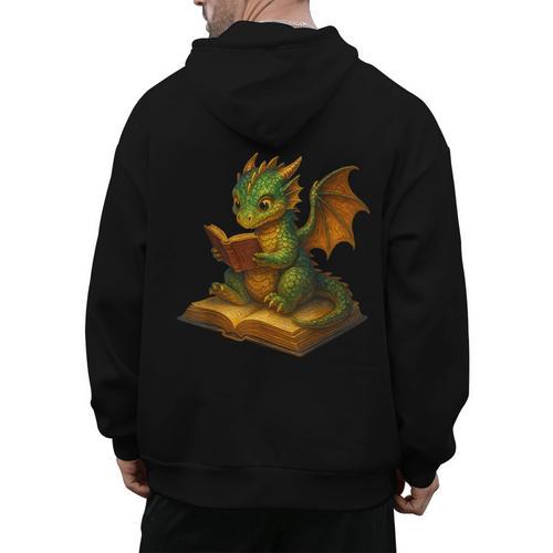Reading Dragon Shirt For Bookish Teacher Librarian Bookworm Men's Hoodie Back Print - teacherstshirts.com AU
