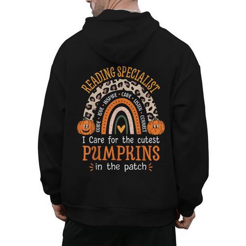 Reading Specialist Halloween Reading Teacher For Men Women Men's Hoodie Back Print - teacherstshirts.com