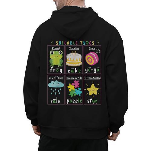 Reading Teacher Syllable Types Phonics Phonemic Awareness Men's Hoodie Back Print - teacherstshirts.com AU