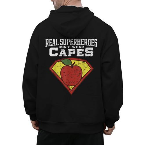 Real Superheroes Don't Wear Capes Teacher Shirt Teaching Te Men's Hoodie Back Print - teacherstshirts.com UK