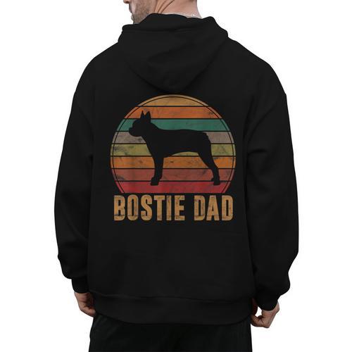 Retro Boston Terrier Dad Dog Owner Pet Bostie Father Men's Hoodie Back Print - Bostonterriersmerch.com