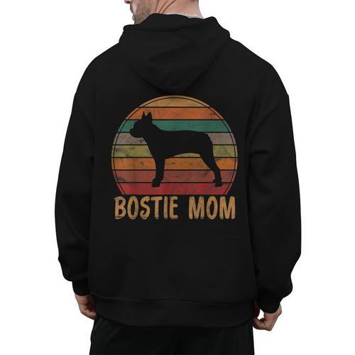 Retro Boston Terrier Mom Dog Mother Pet Bostie Mama Men's Hoodie Back Print - Bostonterriersmerch.com