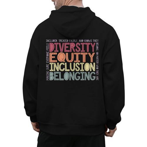 Retro Diversity Equity Inclusion Belonging DEIB Teacher Men's Hoodie Back Print - teacherstshirts.com AU