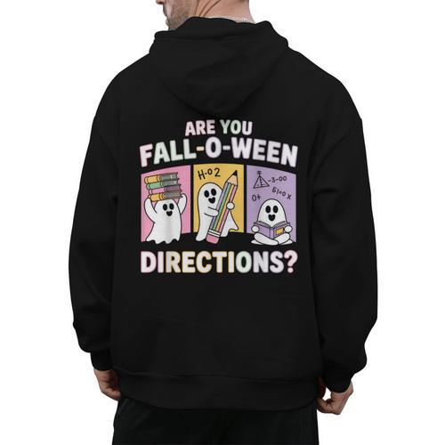 Retro Are You Fall O Ween Directions Teacher Halloween Ghost Men's Hoodie Back Print - teacherstshirts.com UK