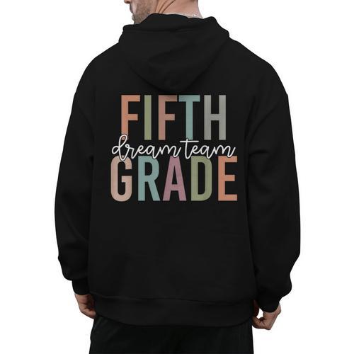 Retro Fifth Grade Dream Team Groovy Teacher Back To School Men Women Girls Kids Men's Hoodie Back Print - teacherstshirts.com UK