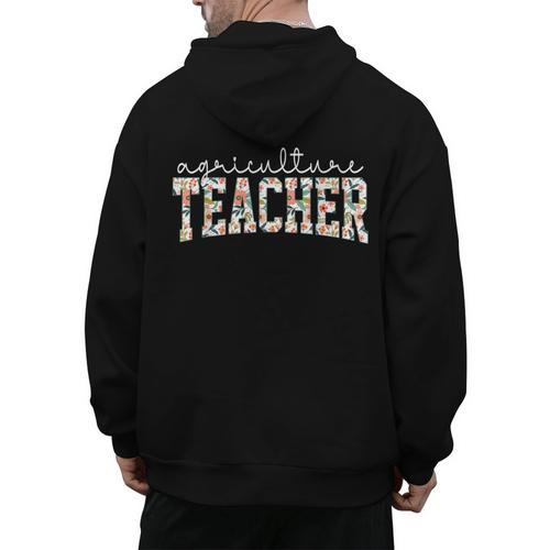 Retro Floral Agriculture Teacher Farmer AG Teacher Team Crew Men's Hoodie Back Print - teacherstshirts.com DE